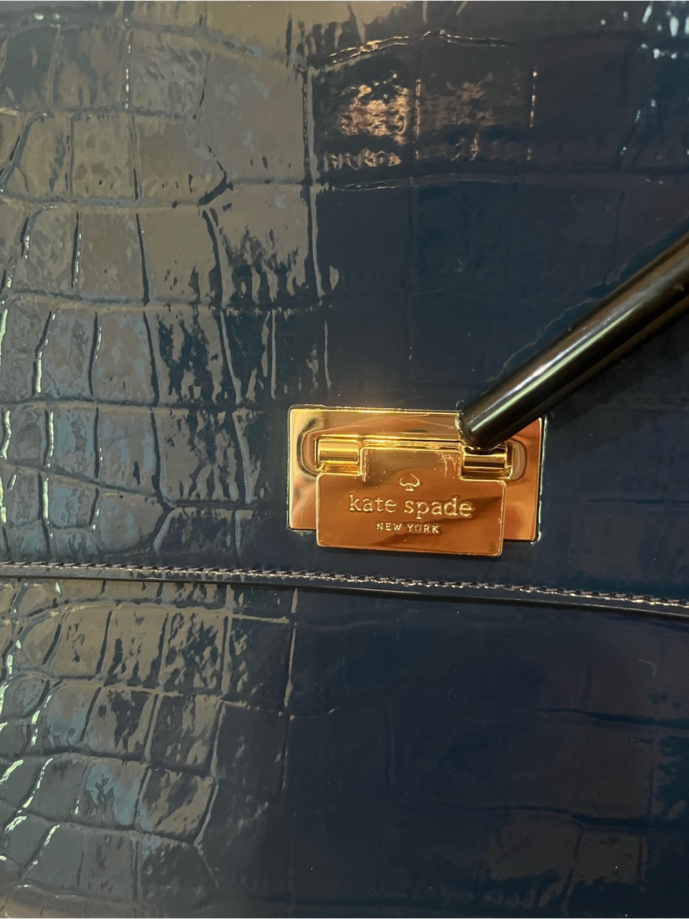 Kate Spade Knightsbridge Doris satchel navy blue patent croc embossed leather - Picture 11 of 14